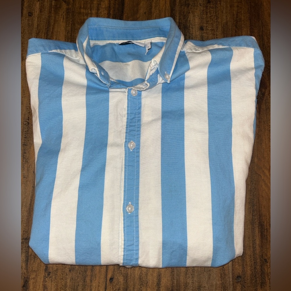 Asos Men’s Small Blue White Striped Short Sleeve Button-Down Shirt